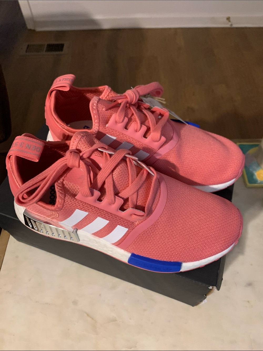 adidas NMD Coral Pink Athletic Sneakers with White Stripes